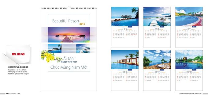 Mẫu lịch lò xo 2015 - HN 59 - Beautiful Resort