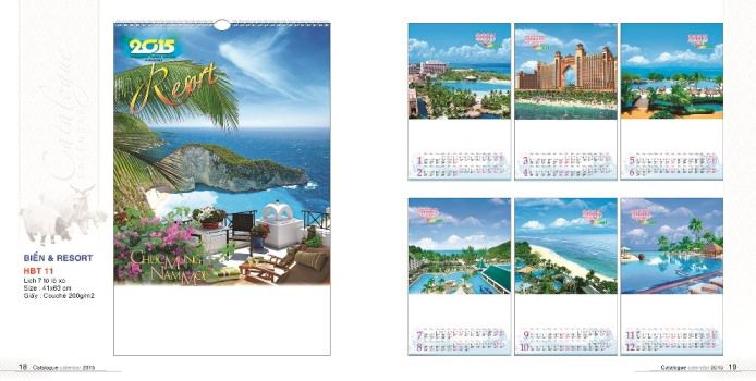Mẫu lịch lò xo 7 tờ 2015 - HBT 11 - Biển và Resort