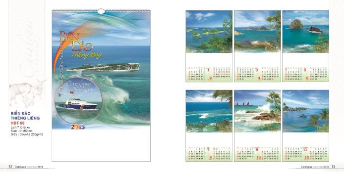 Mẫu lịch lò xo 7 tờ 2015 - HBT 08 - Biển đảo thiêng liêng