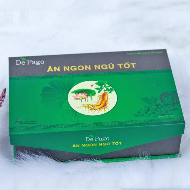 Mẫu hộp cứng đựng viên uống ăn ngon ngủ tốt De Pago