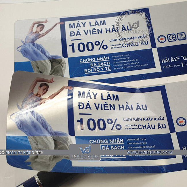Mẫu decal bạc dán máy làm đá viên Hải Âu