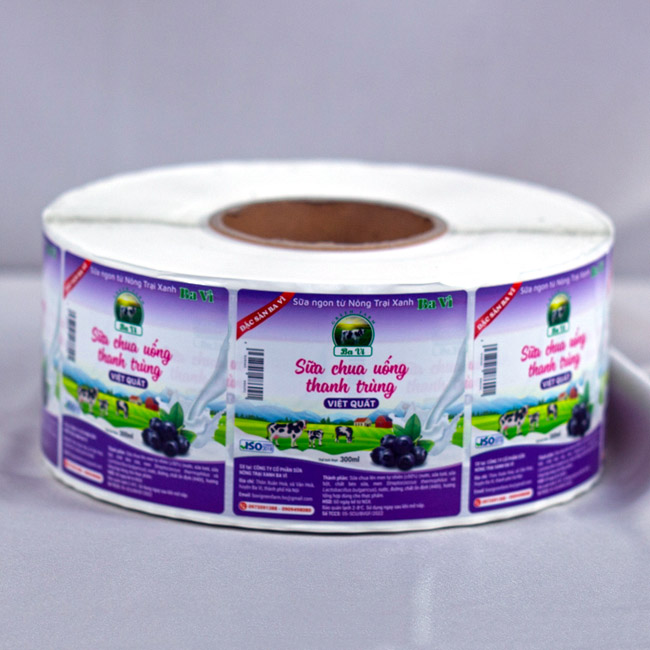 Mẫu decal dán sữa chua uống thanh trùng việt quất