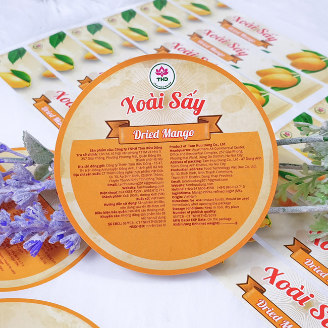 Mẫu decal giấy dán sản phẩm xoài sấy Dried Mango