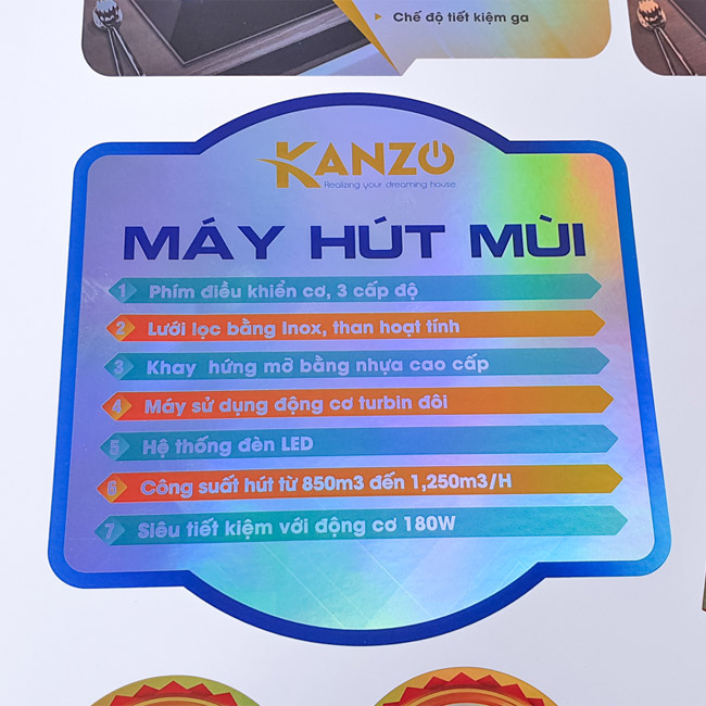 Mẫu decal bạc dán máy hút mùi Kanzo