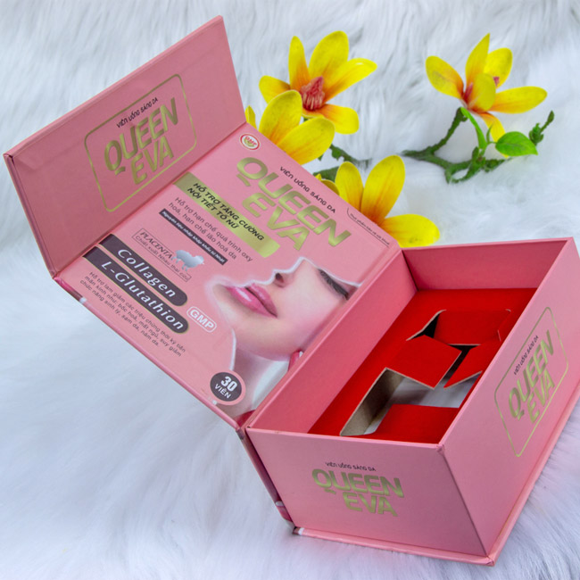 Mẫu hộp cứng đựng viên uống sáng da Queen Eva