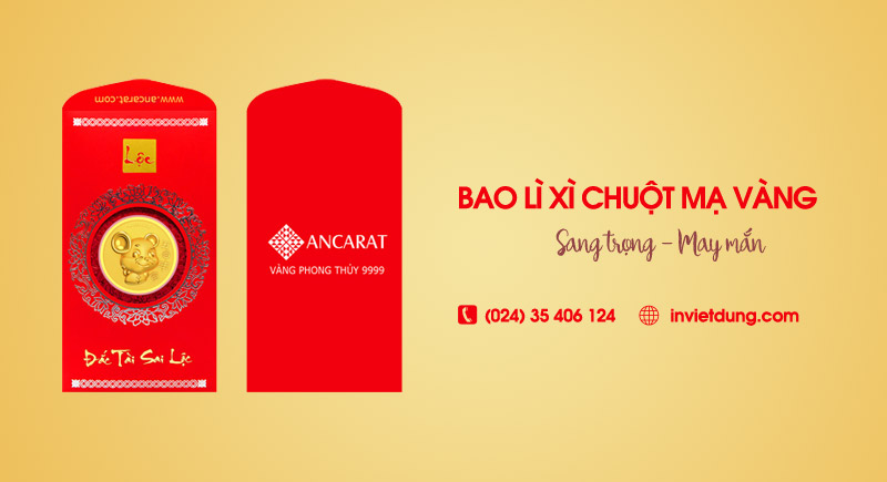 Mẫu bao lì xì con chuột mạ vàng