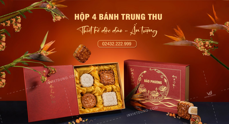 Mẫu hộp giấy đựng bánh trung thu 4 cái