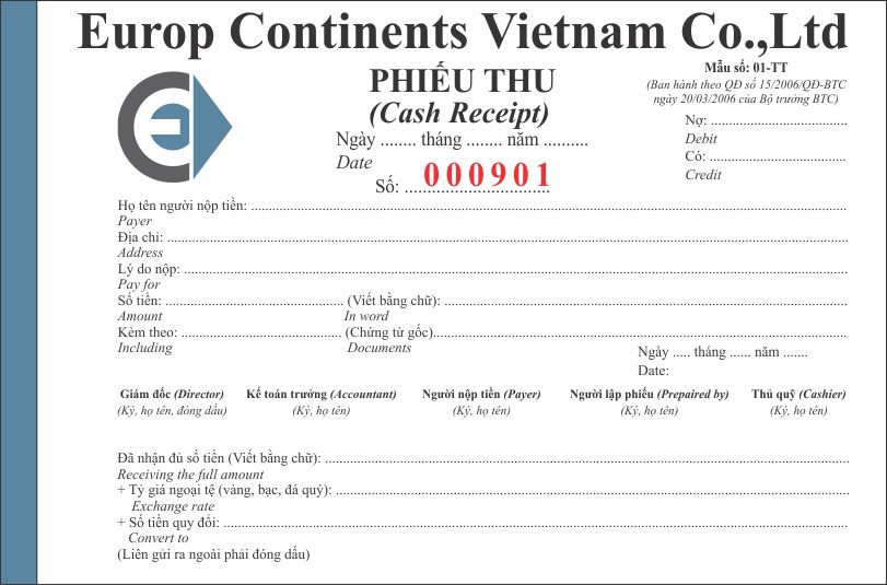 Báo giá in phiếu thu doanh nghiệp mẫu chuẩn nhất 2018 