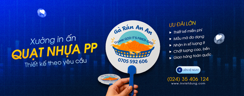 Xưởng in quạt nhựa PP quảng cáo theo yêu cầu, độ bền cao