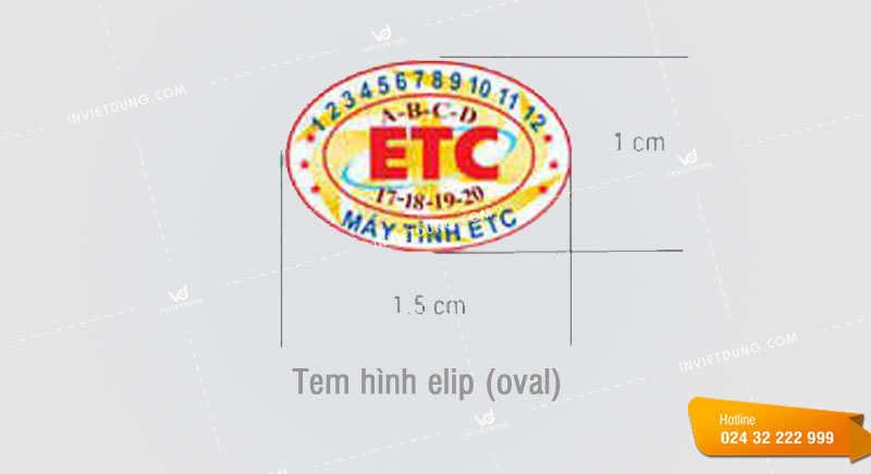 Kích thước tem bảo hành hình elip