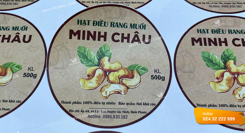 Mẫu tem nhãn dán hạt điều rang muối Minh Châu