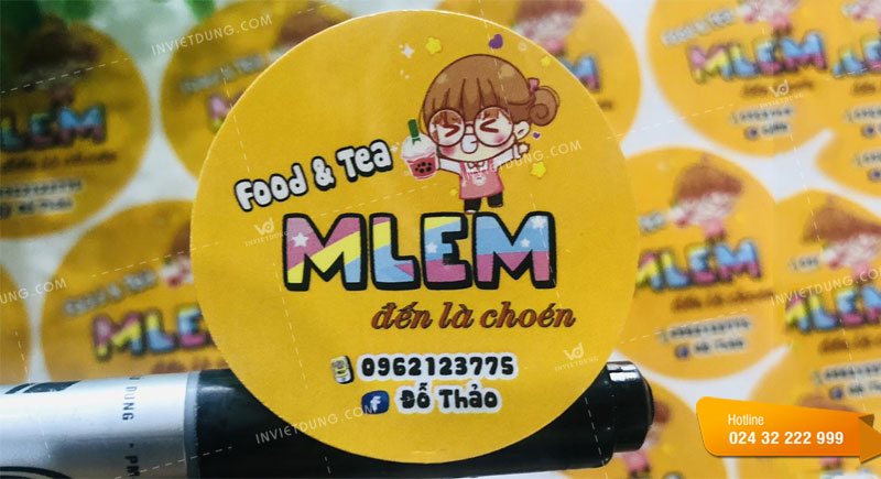 Mẫu tem nhãn decal dán trà sữa cửa hàng trà sữa MLEM