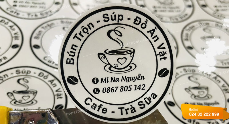 Mẫu tem nhãn decal dán trà sữa cửa hàng Mi Na Nguyễn