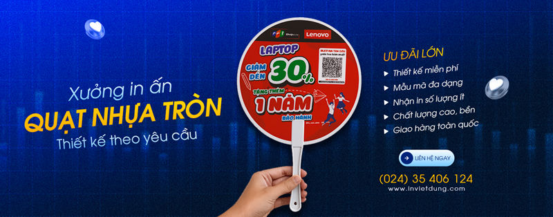 Xưởng in quạt nhựa hình tròn cầm tay đẹp theo yêu cầu