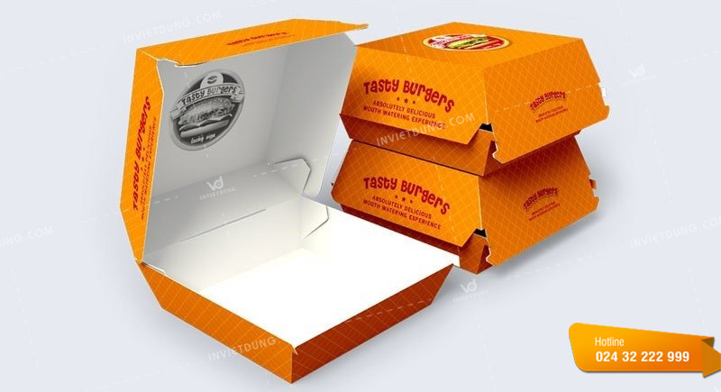 Mẫu hộp giấy đựng bánh hamburger đẹp
