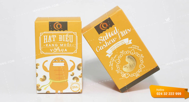 Kích thước hộp giấy đựng hạt điều thông dụng