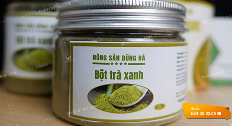 Mẫu tem nhãn dán bột trà xanh nông sản Dũng Hà