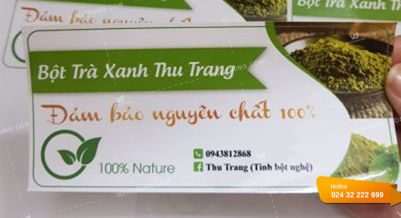 Mẫu tem nhãn dán bột trà xanh nguyên chất thương hiệu Thu Trang 