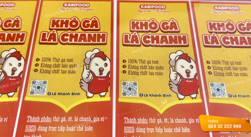 Mẫu tem nhãn khô gà lá chanh đẹp do In Việt Dũng thực hiện