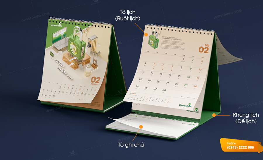 Cấu tạo lịch để bàn chữ A và chữ M