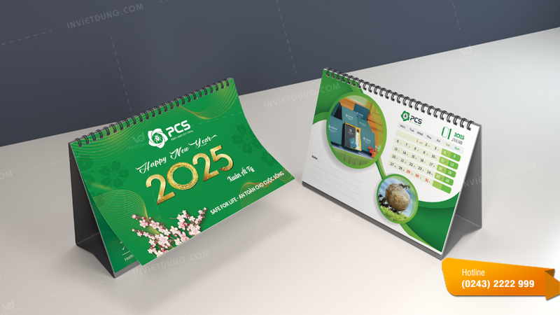Lịch để bàn bìa cứng thương hiệu PCS