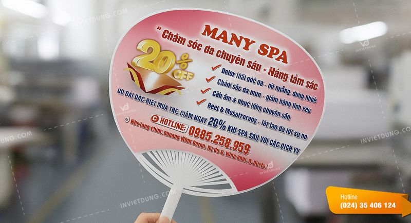 Quy trình in quạt nhựa cầm tay quảng cáo cho spa tại In Việt Dũng