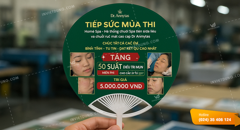 Quy trình in quạt nhựa cầm tay quảng cáo cho spa tại In Việt Dũng