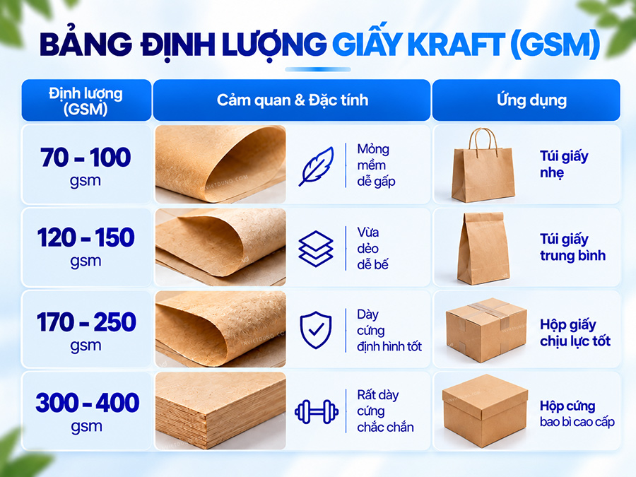 Bảng định lượng GSM giấy kraft