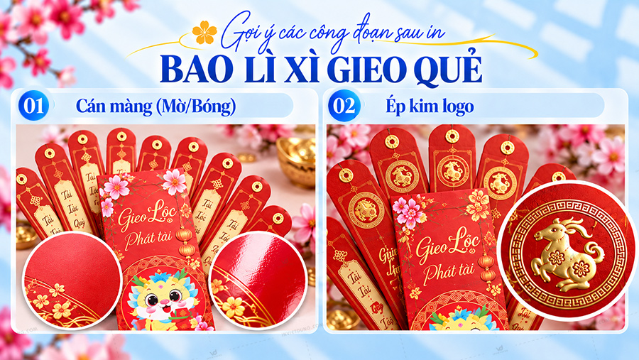 Các công đoạn gia công bao lì xì gieo quẻ