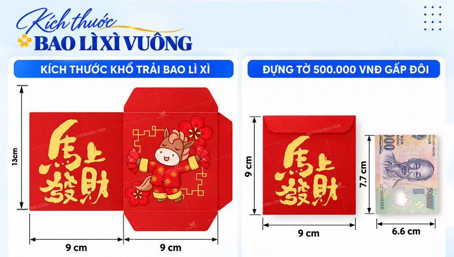 Kích thước khổ trải bao lì xì vuông