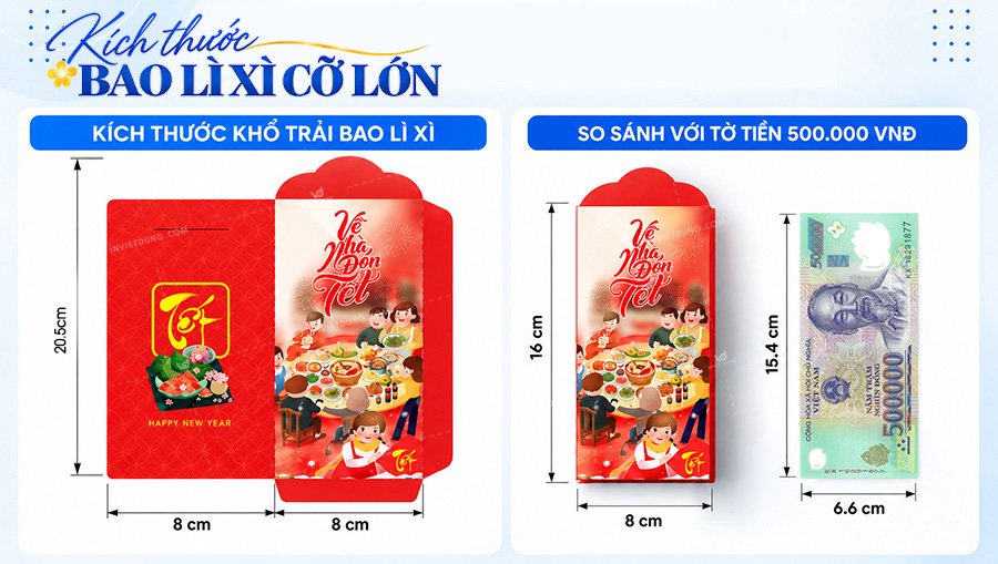 Kích thước khổ trải bao lì xì