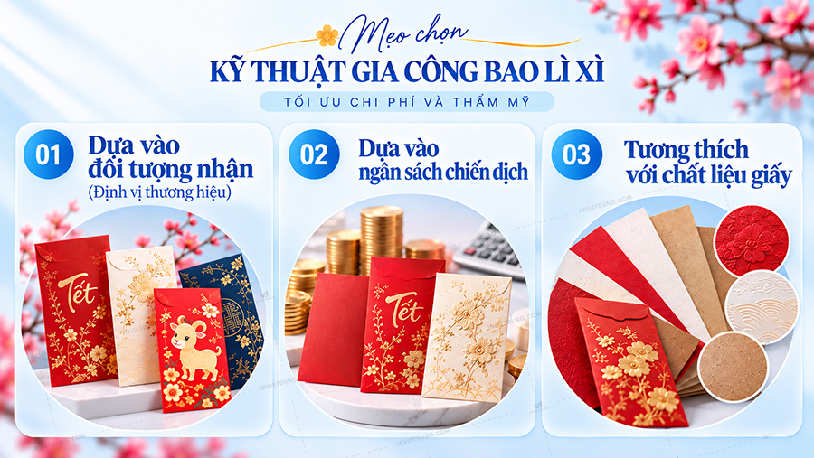 Mẹo lựa chọn kĩ thuật gia công bao lì xì tối ưu chi phí và thẩm mỹ