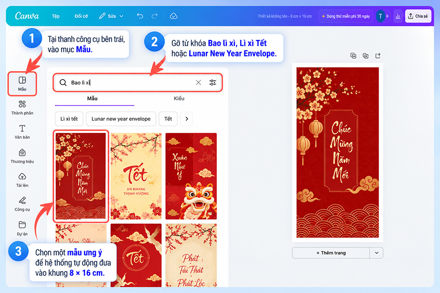 Thiết kế bao lì xì bằng Canva