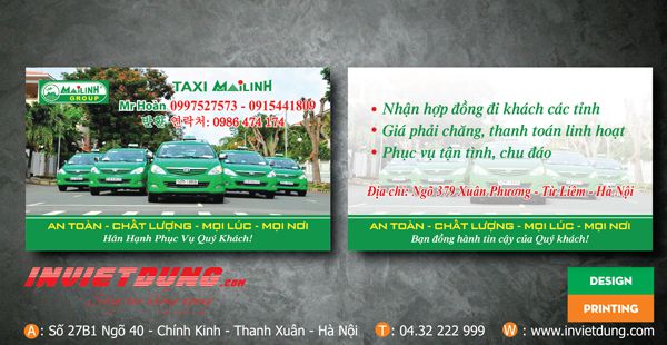 Mẫu card visit xe taxi Mai Linh