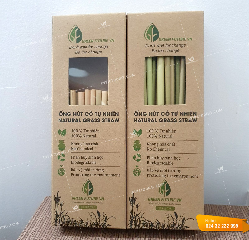 Vỏ hộp đựng ống hút bằng giấy kraft có cửa sổ bóng kính