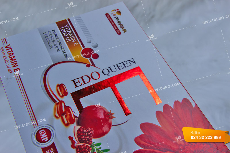 Mẫu hộp cứng đựng vitamin E đỏ Edo Queen 