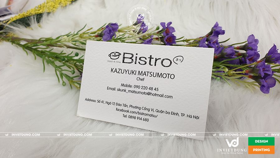 Mẫu name card giấy mỹ thuật cho Bếp trưởng nhà hàng Bistro tại Đào Tấn, Ba Đình