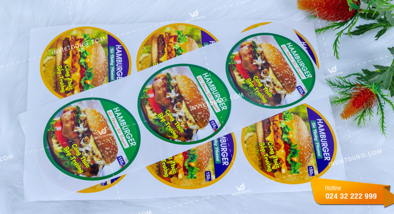 In label dán trên bao bì đựng bánh hamburger đẹp ấn tượng