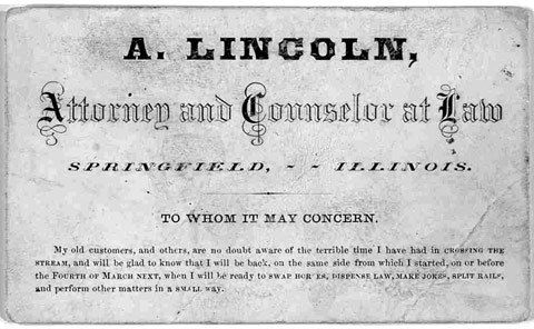 Mẫu card visit của Abraham Lincoln