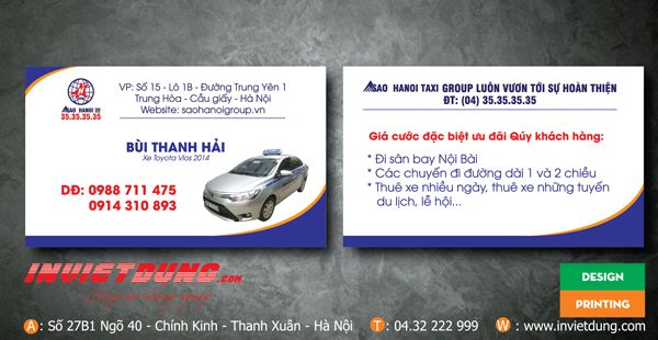 Mẫu card visit taxi Hanoi Taxi