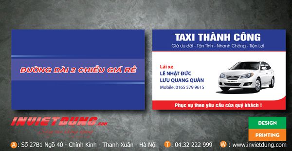 Mẫu card visit taxi Thành Công