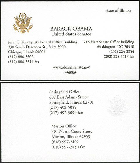 Mẫu card visit của Barack Obama