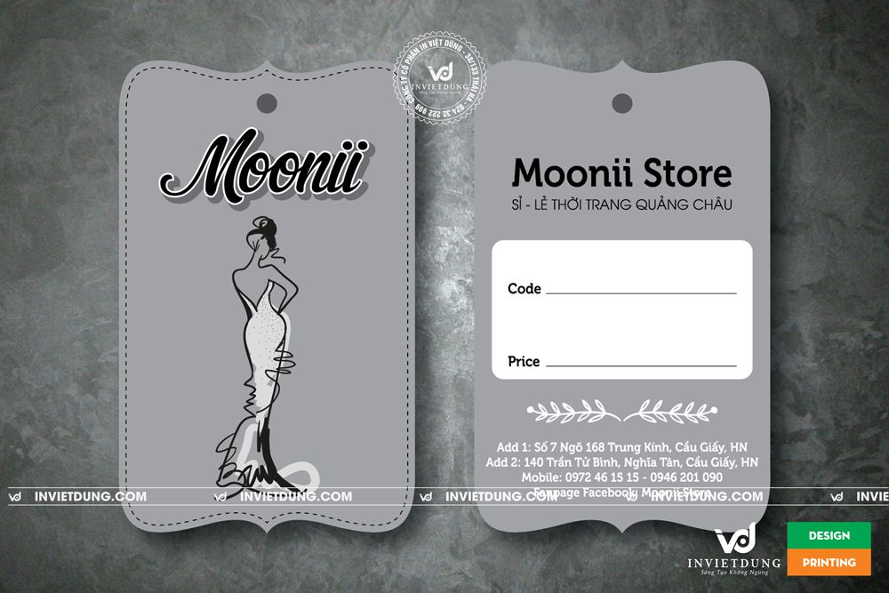 Thẻ bài shop thời trang nhập khẩu từ Quảng Châu Moonii Store