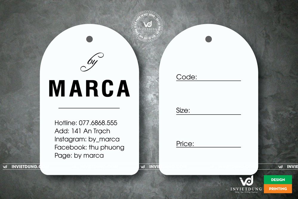 Thiết kế in thẻ bài quần áo cho shop thời trang By Marca