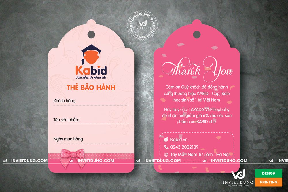 In thẻ bài treo balo Kabid