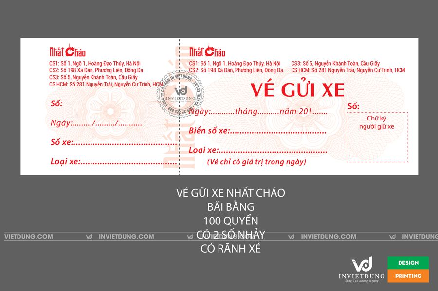 In vé gửi xe máy giá rẻ tại Hà Nội