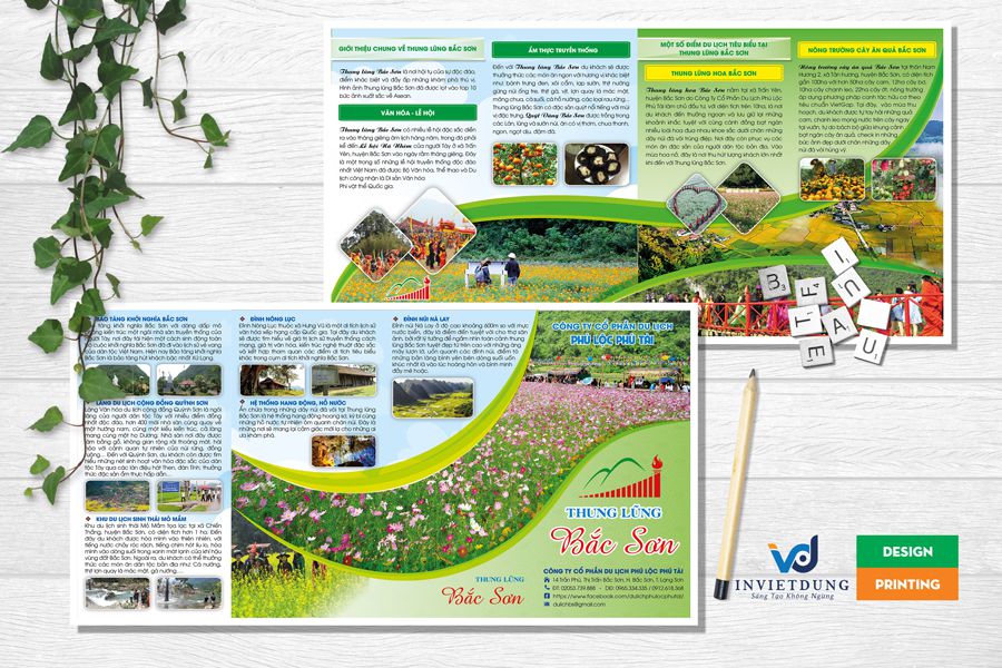 Mẫu tờ gấp 4 quảng cáo tour du lịch thung lũng Bắc Sơn