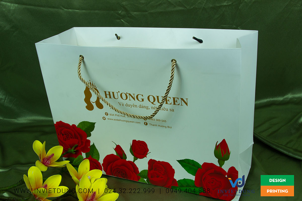 Làm túi giấy đựng quần áo cho cửa hàng áo dài Hương Queen