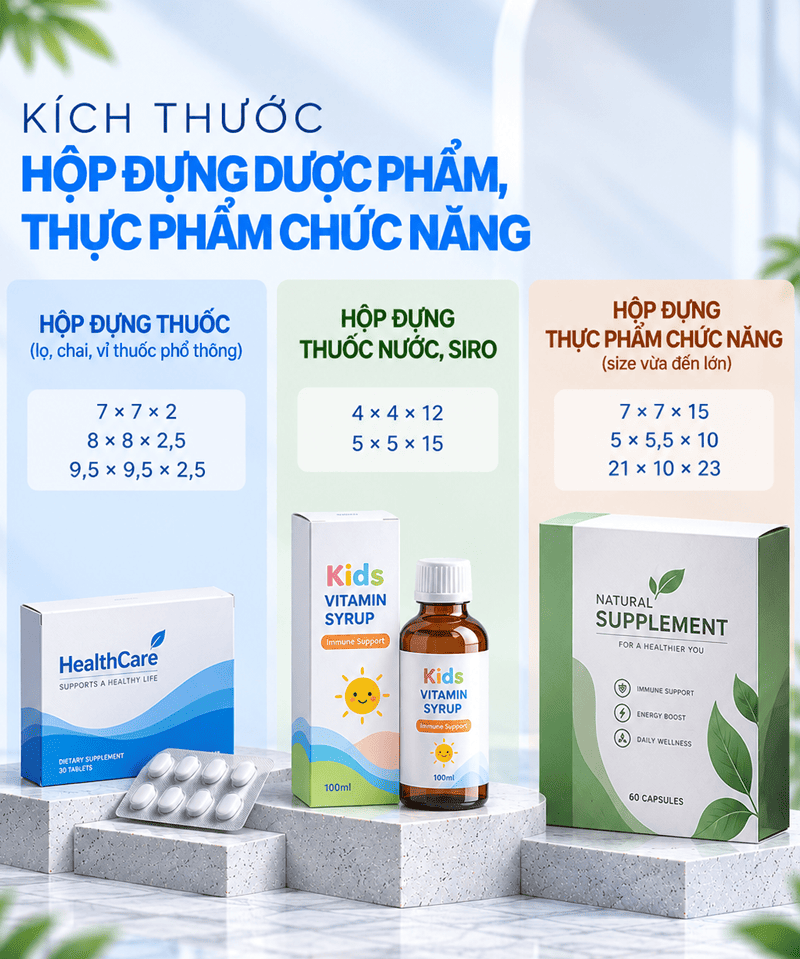 Kích thước hộp giấy đựng dược phẩm Kích thước hộp giấy đựng dược phẩm