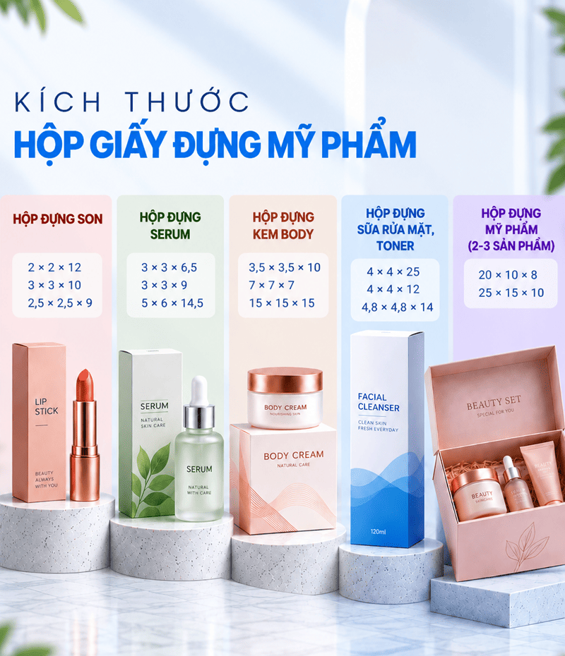 Kích thước hộp đựng mỹ phẩm Kích thước hộp đựng mỹ phẩm